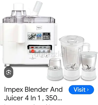 Impex 4-in-1 Blender and Juicer with Grinder Attachments (White)
