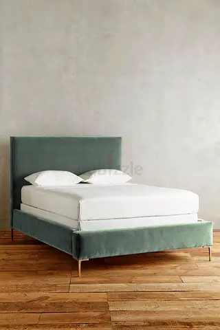 Modern Grey Upholstered Bed Frame with Headboard - Queen
