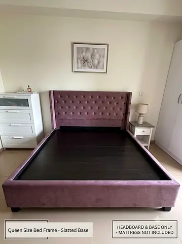 Queen size upholstered bed frame with tufted headboard (mattress not included)