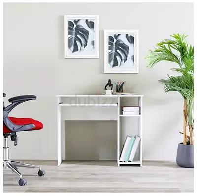 White Study/Computer Desk with Side Shelves – Excellent Condition