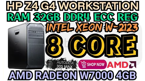 HP Z4 G4 WORKSTATION 8 CORE INTEL XEON W-2123 RAM 32GB DDR4 AMD RADEON PRO W7000 4GB DDR5