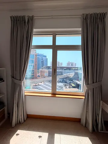 Light grey full-length curtains with tiebacks - pair