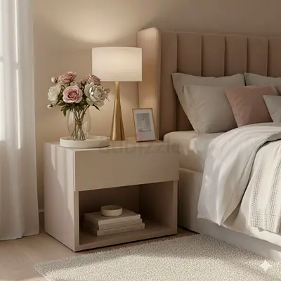 Modern Minimalist Nightstand in Beige