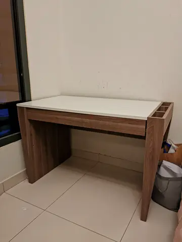 Simple Wood Computer Desk with built-in drawer and Side Storage