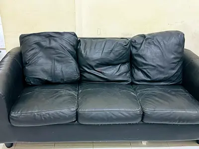 Black Leather 3-Seater Sofa