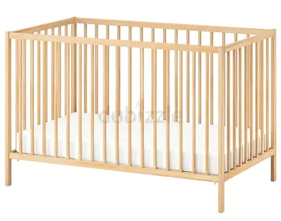IKEA SNIGLAR Solid Wood Baby Cot + IKEA Mattress – Excellent Condition, 190AED