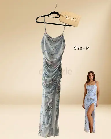 Light Blue Floral Spaghetti Strap Maxi Dress, Size M