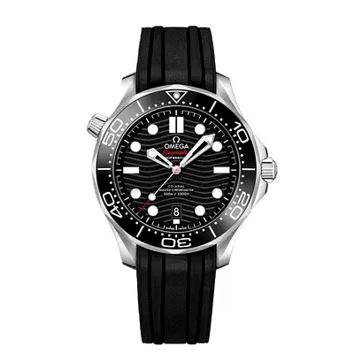 Mastercopy of Omega Seamaster Diver 300M Black Dial Mens Watch with Rubber Strap