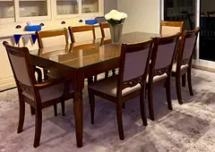 Solid Wood 8-Seater Dining Table with Chairs - Classic Design