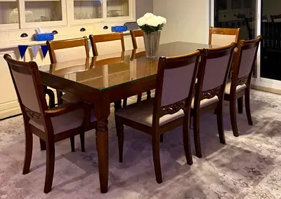 Solid Wood 8-Seater Dining Table with Chairs - Classic Design