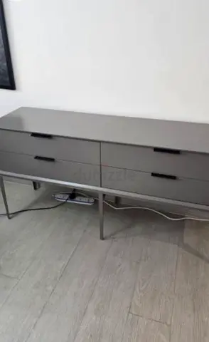 Grey 4-Drawer Sideboard on Metal Legs
