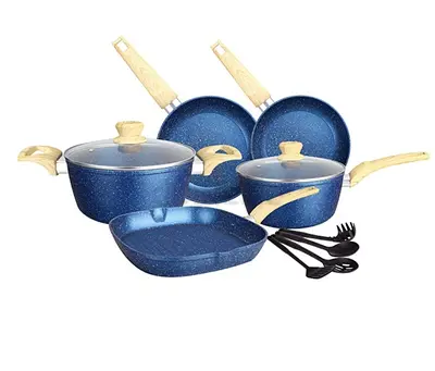 11-Piece Premium Granite Coated Aluminium Cookware Set Includes 1 x 20x9cm Saucepan With Lid,1 x 24x