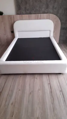 White Upholstered Double Bed Frame with Headboard - Good Condition