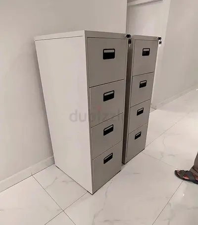 Pair of Tall 4-Drawer Metal Filing Cabinets - Grey  White