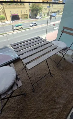 Wooden Balcony Bistro Set with Rug