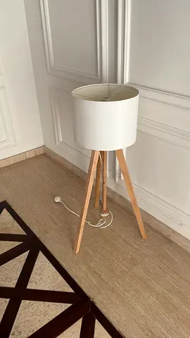 Wood Tripod Floor Lamp with White Drum Shade
