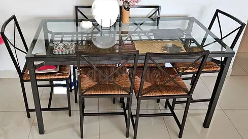 Ikea Dining Table (glass), with 6 chairs