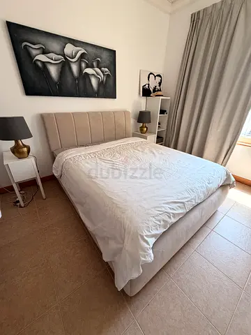 Beige Upholstered Queen Bed Frame with Headboard