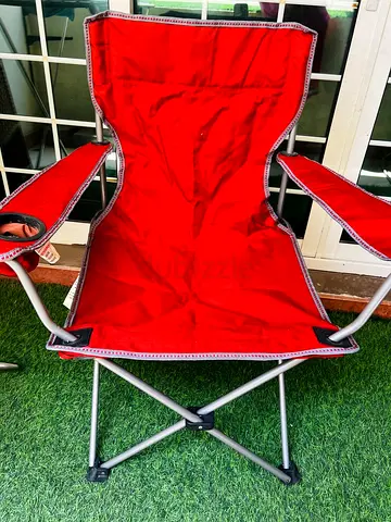 Red Foldable Camping Chair with Armrests - Lightweight Portable, AED 25 each