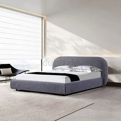 Modern Grey Upholstered Bed Frame with Headboard - Queen