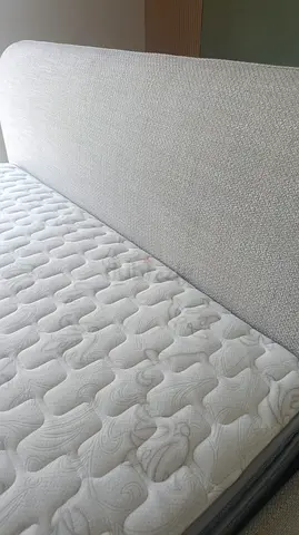 King/Queen Fabric Bed Frame with Mattress - Light Grey, unused condition
