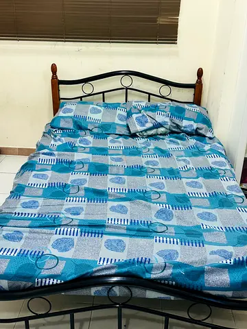 Sturdy Black Metal Bed Frame with Wooden Post Details