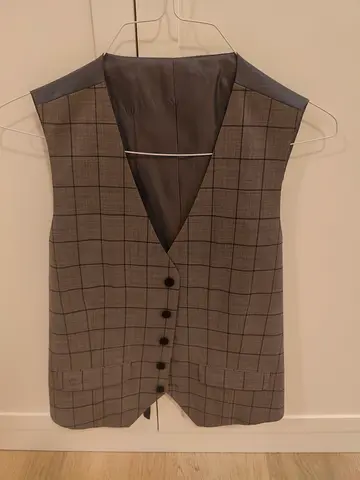 Grey checked mens suit waistcoat - size medium (good condition)