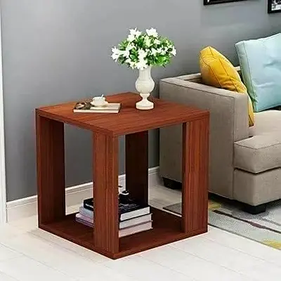 Simple Wooden Side Table with Storage Cube Design