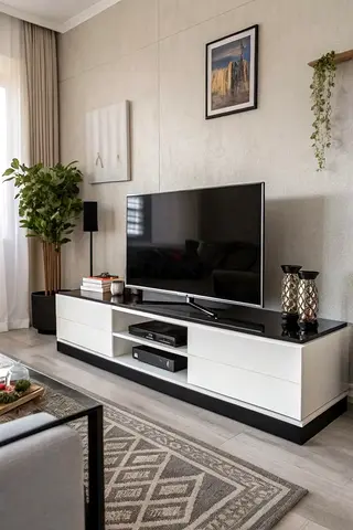 Modern White and Black TV Stand Entertainment Unit