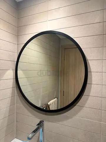 Large Round Wall Mirror with Black Frame