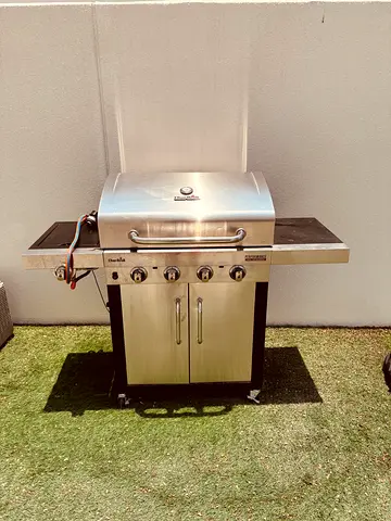 Charbroil Stainless Steel 4-Burner Gas BBQ Grill with Side Shelves and Cabinet