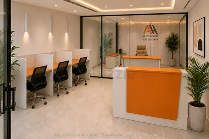 Fitted office reception and workstation setup — modern partitioned fit-out