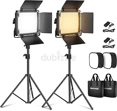 NEEWER 2 Pack Bi-color 660 LED Video Light and Stand Kit:(2)3200-5600K CRI 96+ Dimmable Light with U