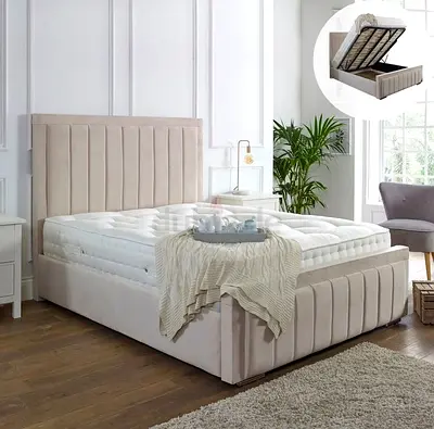 Luxury Fabric Bed Set. Stylish Modern Design 160*200 Bed Frame With Mattress and Hydraulic Storage