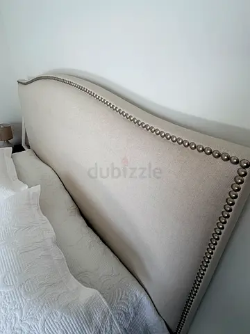 Crate Barrel Upholstered Bed + King Koil Mattress (155×209) — Excellent Condition