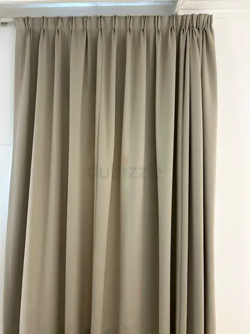 Beige Floor-Length Pleated Curtains - Set of 2 Panels