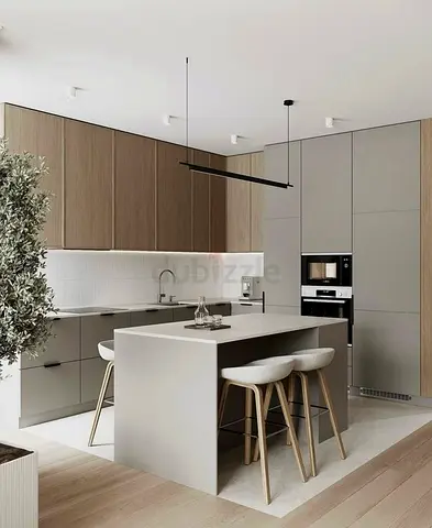 Modern Kitchen Island with Grey Finish