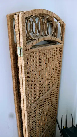 Woven Rattan Room Divider / Folding Screen - Light Natural Finish