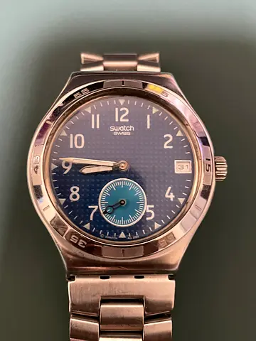 Swatch Irony stainless steel mens watch, blue dial, working