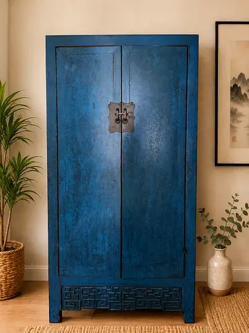 Solid Wooden Blue Closet / Chinese Cabinet