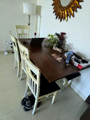 For Free - Solid Wood Dining Table with 4 Chairs - Dark Top, White Bases