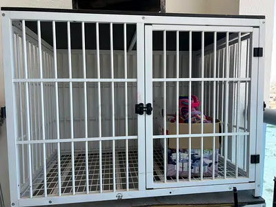Large White Metal Double-Door Dog/Cat Cage Kennel - Good Condition