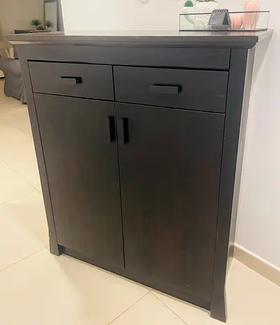 Dark Wood Two-Drawer Shoe Cabinet / Small Storage Cupboard