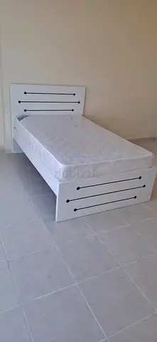 Double Size white wooden bed frame with mattress - good quality