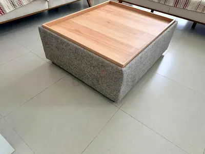 Modern Square Upholstered Ottoman with Wooden Tray Top