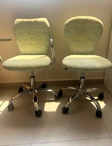 Pair of adjustable swivel office chairs - light green fabric