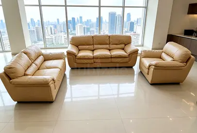 Beige Leather 3-Piece Sofa Set - Good Condition