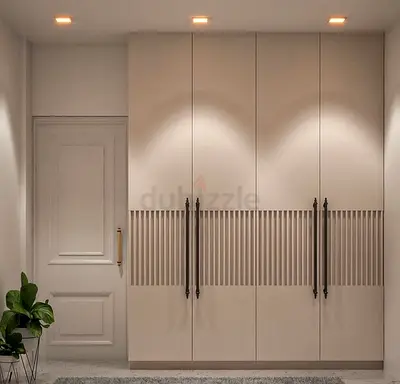 Modern 4-Door Built-in Wardrobe with Slat Design and Long Handles