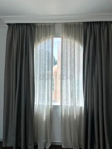 In a very good Grey blackout curtains with white sheer panels - set of full-length window curtains