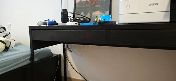 IKEA MICKE - Dark Wood Study Desk with Drawers — Good Condition